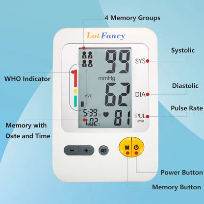 LotFancy Blood Pressure Monitor, Automatic Upper Arm BP Cuff Machine Kit, Digital BP Gauge