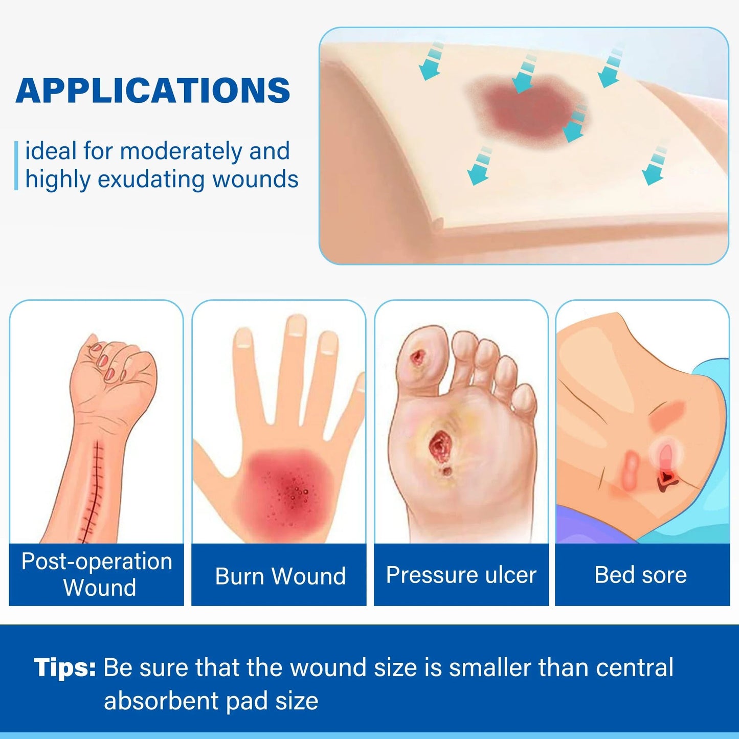 LotFancy Silicone Foam Dressing, 6x 6 in, 10 Count, Wound Dressing with Border, Bed Sores Bandage