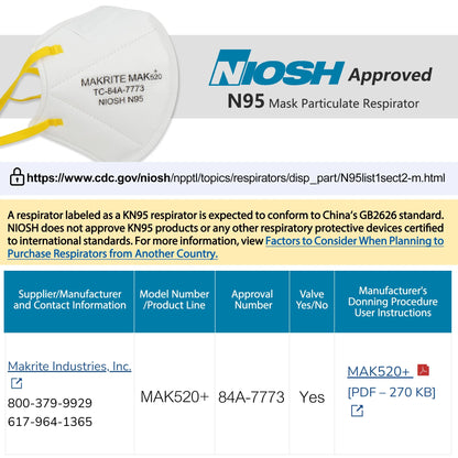 LotFancy NIOSH N95 Particulate Respirator with Breathing Valve, 10 Disposable Protective Face Masks
