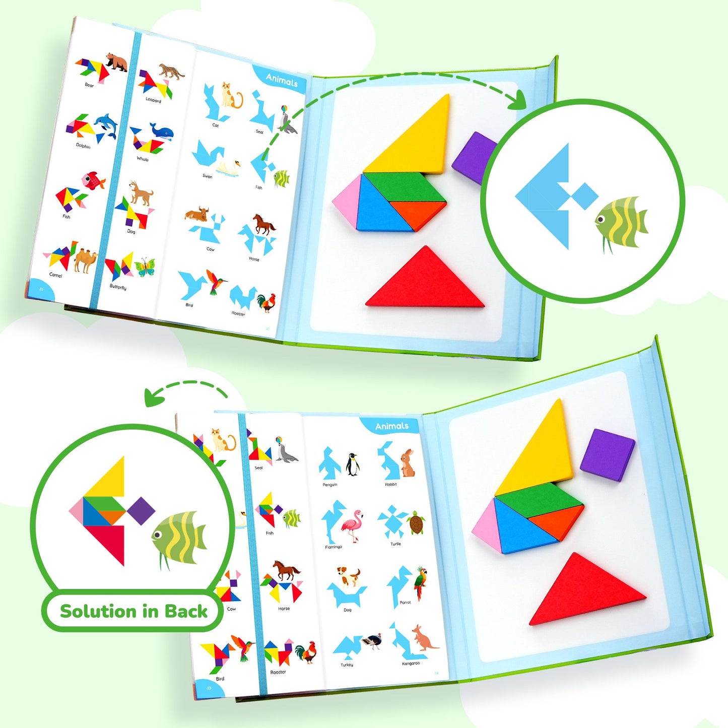 BenBen Travel Tangram Puzzle, Magnetic Pattern Block Road Trip Game for Kid Adult, Brain Teaser Puzzle