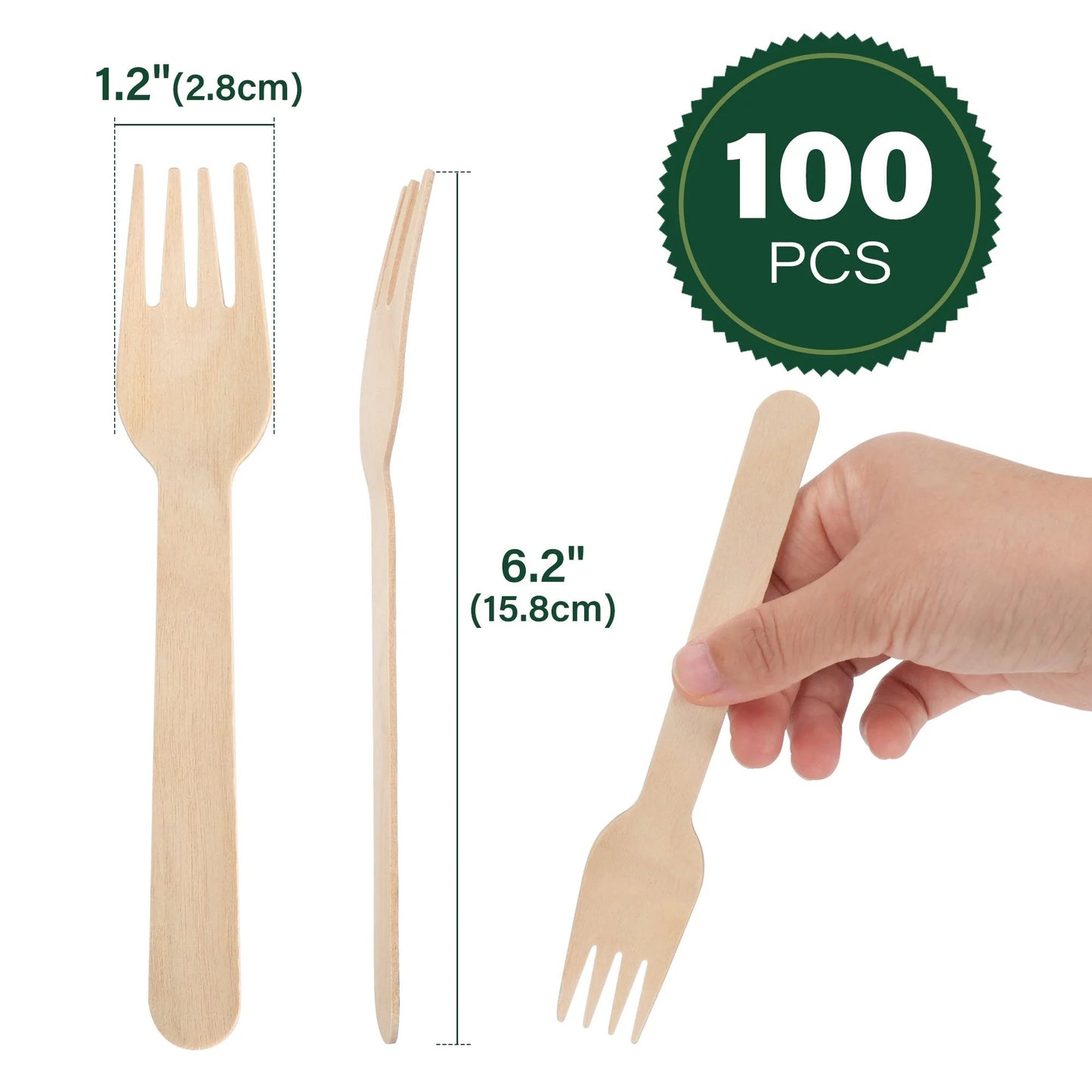 LotFancy Disposable Forks, 100 Pcs Wooden Forks, 6.2" Compostable Biodegradable Forks