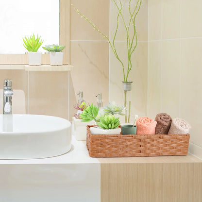LotFancy Toilet Paper Storage Basket, 2 Pack Woven Wicker Toilet Tray Tank Topper Baskets,Brown