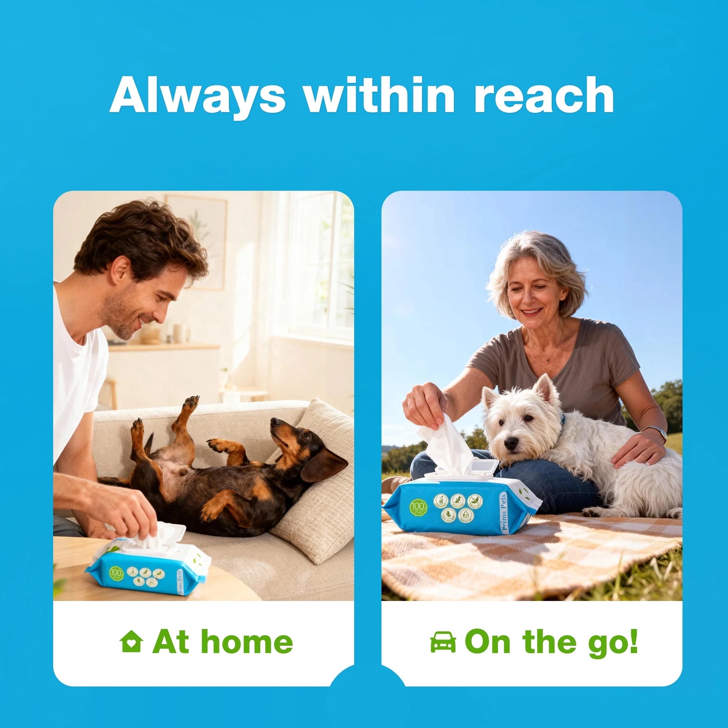 Prime Pets Pet Wipes for Dogs & Cats, 500 Ct, Dog Wipes for Paws and Butt, Deodorizing Puppy Wipes
