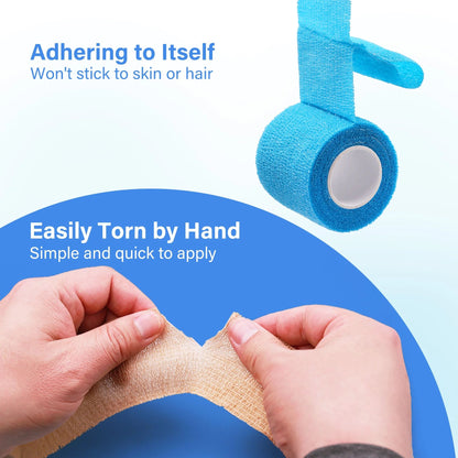 LotFancy Self Adhesive Bandage Wrap, 2" x 5 Yards, Breathable Sports Tape, First Aid Medical Tape