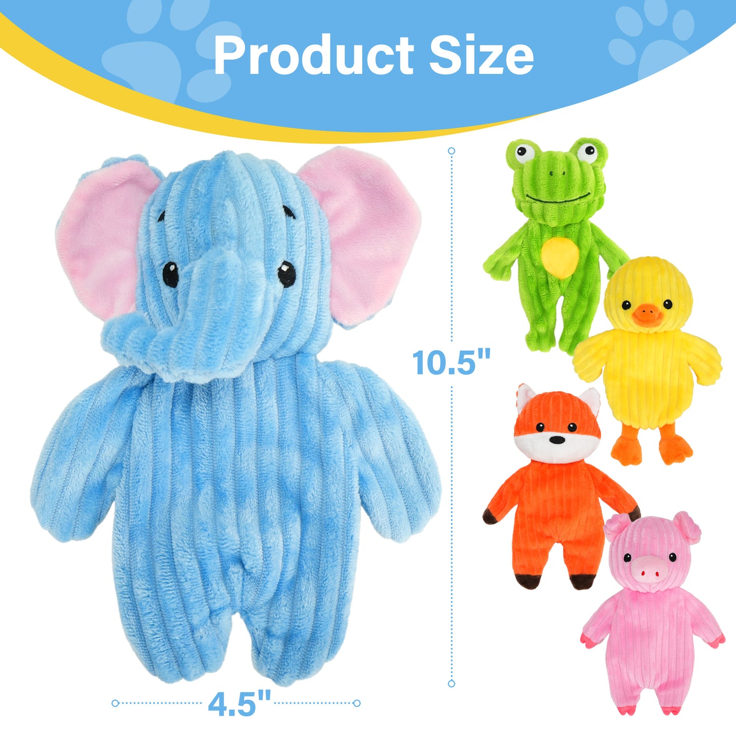 Prime Pets Plush Dog Toys with Squeaker, No Stuffing Bodies, 5 Pack Crinkle Pet Toys, Puppy Chew Toy