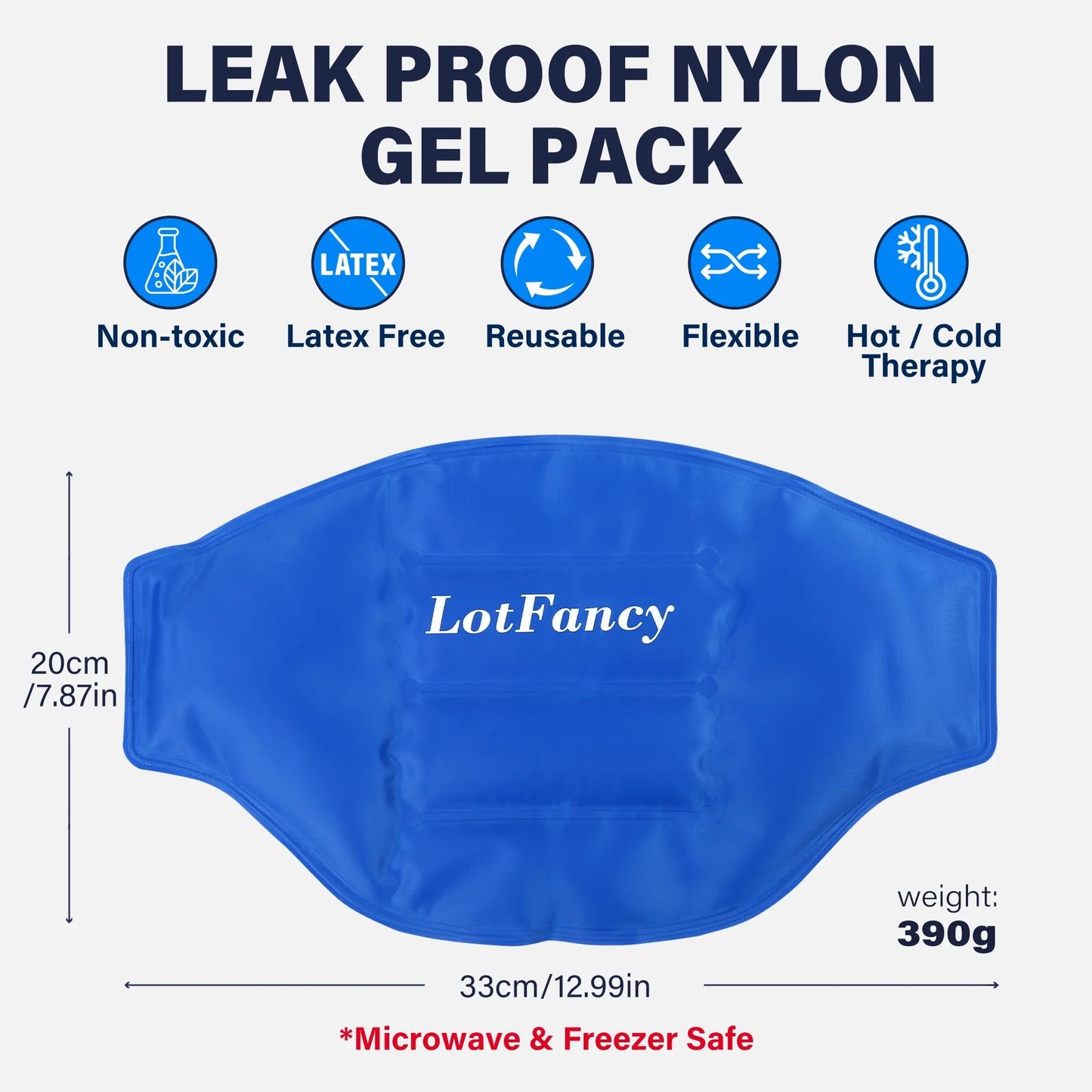LotFancy Ice Pack for Back Injuries, 2 Gel Hot Cold Packs w/ Wrap for Low Back, Waist, Abdomen