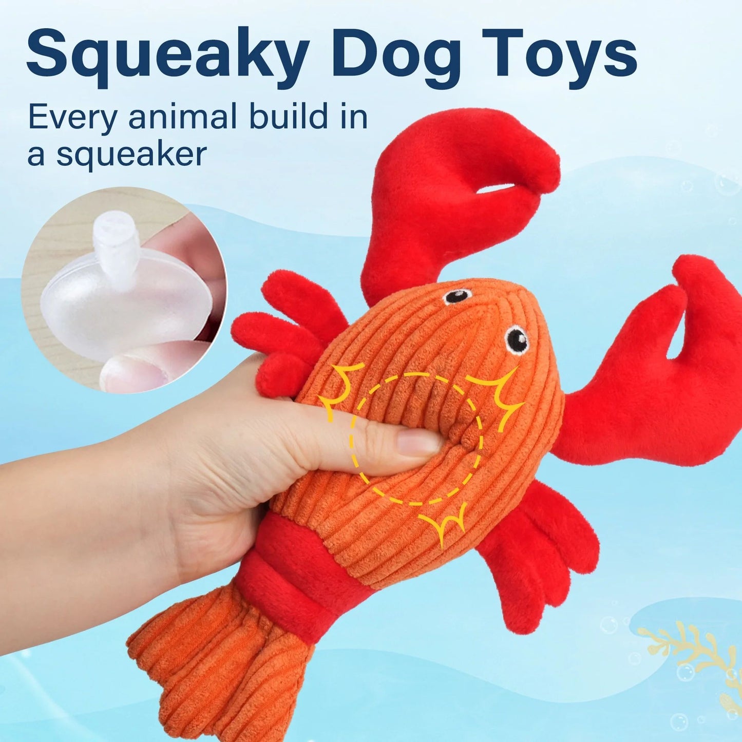 Prime Pets Dog Toys, 5pc Plush Ocean Animal Dog Squeaky Toy, Crinkle Pet Toy, Stuffed Puppy Chew Toys