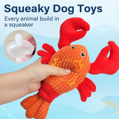 Prime Pets Dog Toys, 5pc Plush Ocean Animal Dog Squeaky Toy, Crinkle Pet Toy, Stuffed Puppy Chew Toys