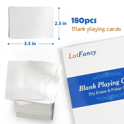 LotFancy Blank Playing Cards, 180Pcs, Dry Erase Cards, Reusable Flash Cards to Write on, Poker Size