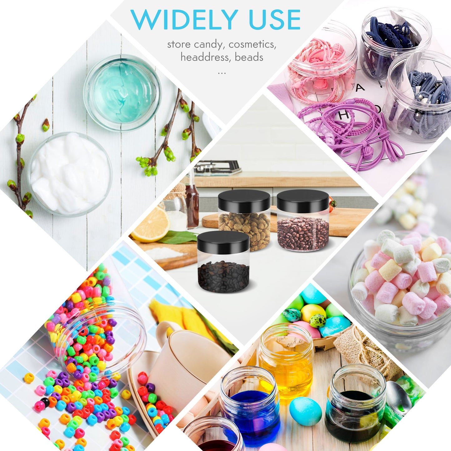 LotFancy Plastic Containers with Lids, 15 Pack 8 oz Plastic Jars, Refillable Empty Slime Containers