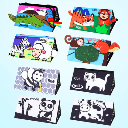 LotFancy Baby Tummy Time Mirror Toys, Crinkle Cloth Book Black and White High Contrast Infants Toys