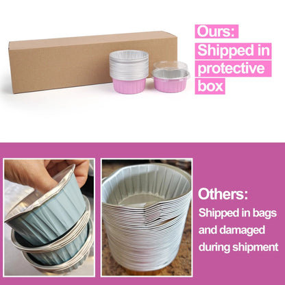 LotFancy Cupcake Liners with Lids 50pcs, 5 oz, Aluminum Foil Baking Cups, Mini Cake Pans, Pink