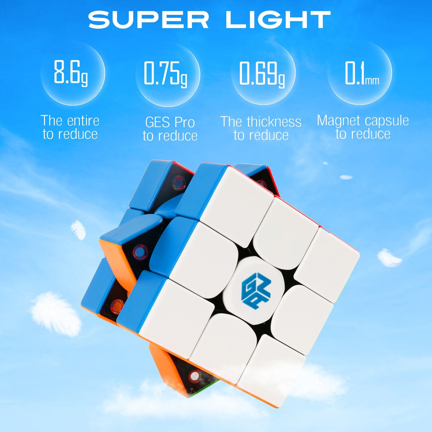 LotFancy GAN 356 XS, GAN Cube 3x3, Plastic Magnetic Magic Cube, Stickerless Speed Cube Puzzle Toy for Kids Adult