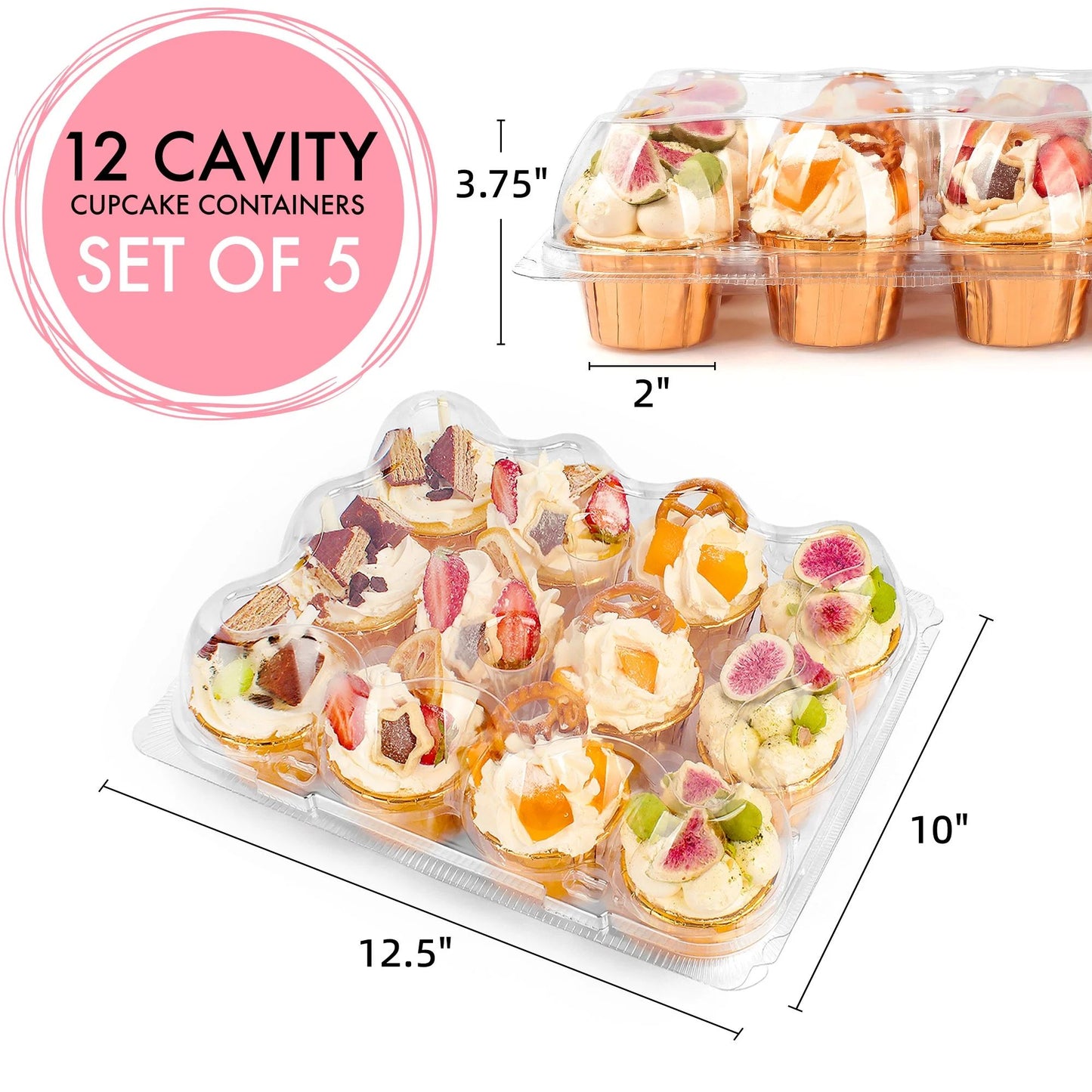 LotFancy Stackable Cupcake Carrier Holders & 60 Cupcake Liners, 5 Pack x 12 Sets, Cupcake Containers