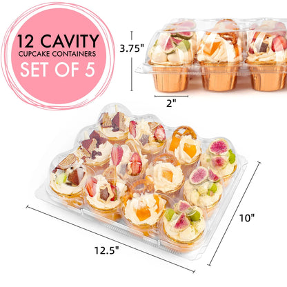LotFancy Stackable Cupcake Carrier Holders & 60 Cupcake Liners, 5 Pack x 12 Sets, Cupcake Containers