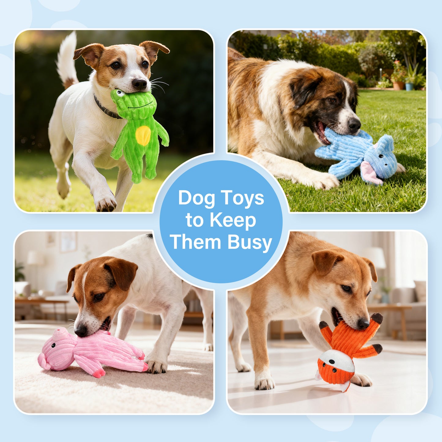 Prime Pets Plush Dog Toys with Squeaker, No Stuffing Bodies, 5 Pack Crinkle Pet Toys, Puppy Chew Toy
