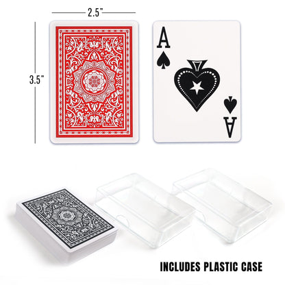 LotFancy Waterproof Playing Cards, Large Print, 100% Plastic, 2 Decks of Cards with Plastic Cases, for Texas Hold'em, Pool Beach Water Card Games, Jumbo Index Poker Size PMT