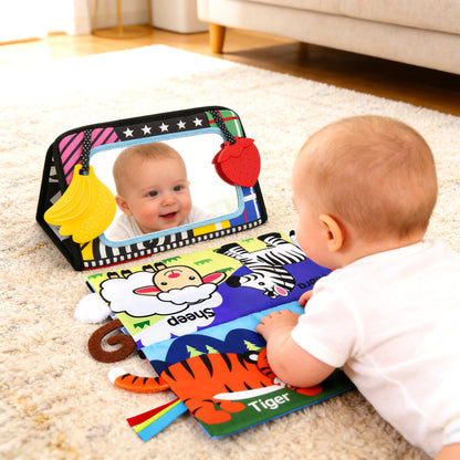 LotFancy Baby Tummy Time Mirror Toys, Crinkle Cloth Book Black and White High Contrast Infants Toys