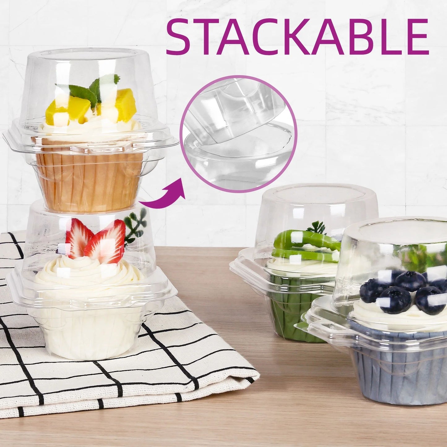 LotFancy 50Pcs Plastic Clear Individual Cupcake Containers, Cupcake Holders with Lid, Standard Size