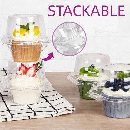 LotFancy 50Pcs Plastic Clear Individual Cupcake Containers, Cupcake Holders with Lid, Standard Size