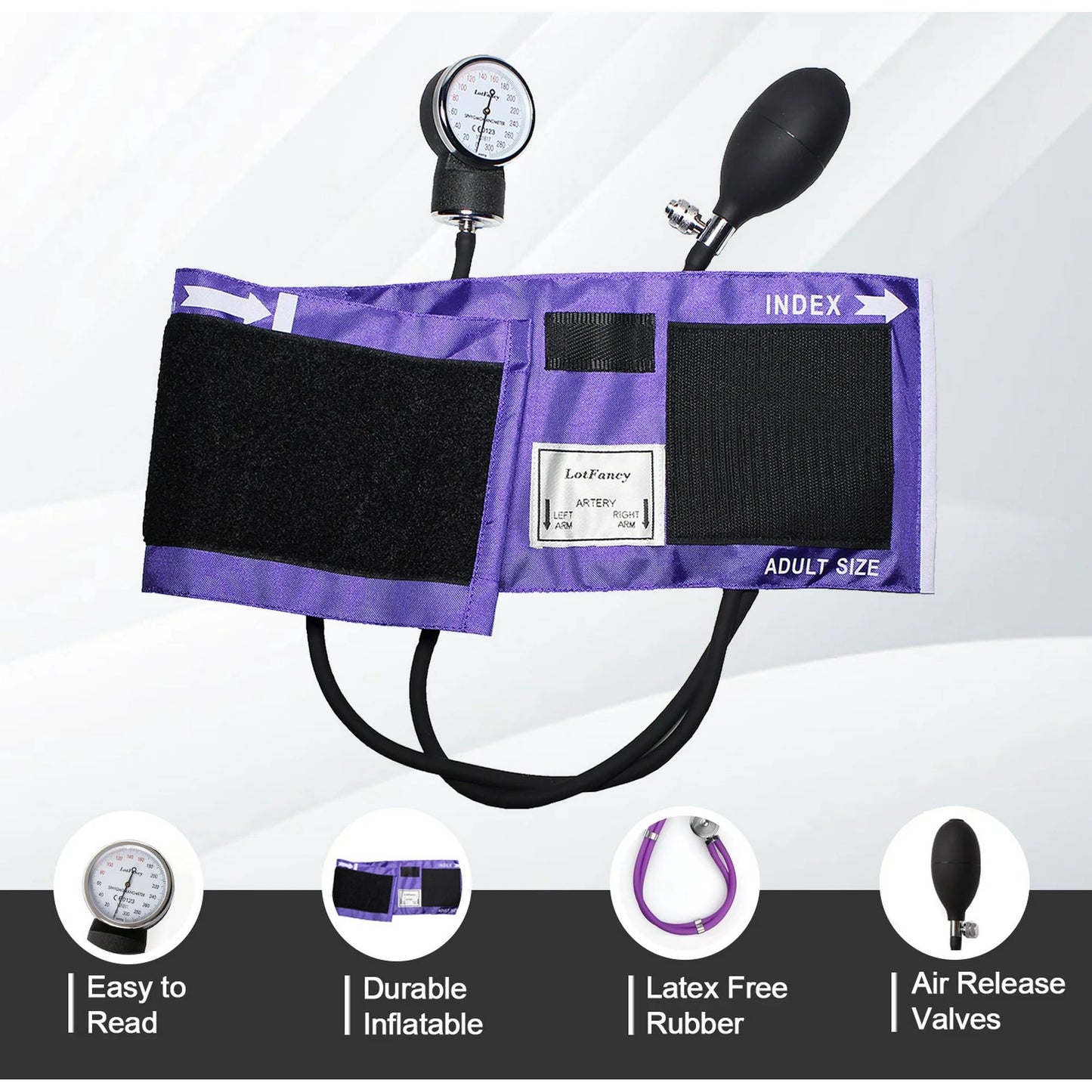 LotFancy Manual Blood Pressure Cuff, Aneroid Sphygmomanometer and Dual Head Stethoscope Kit,Purple