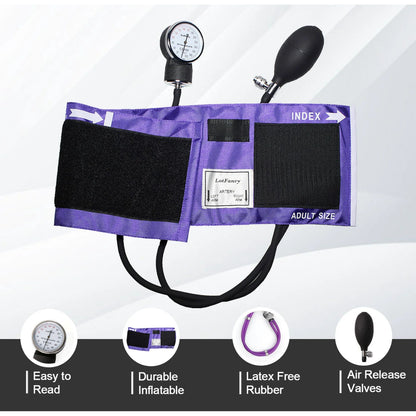 LotFancy Manual Blood Pressure Cuff, Aneroid Sphygmomanometer and Dual Head Stethoscope Kit,Purple