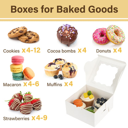 LotFancy 48 Pcs White Bakery Boxes with Window, 6x6x3 in Cookie Boxes, Mini Treat Boxes for Pastries