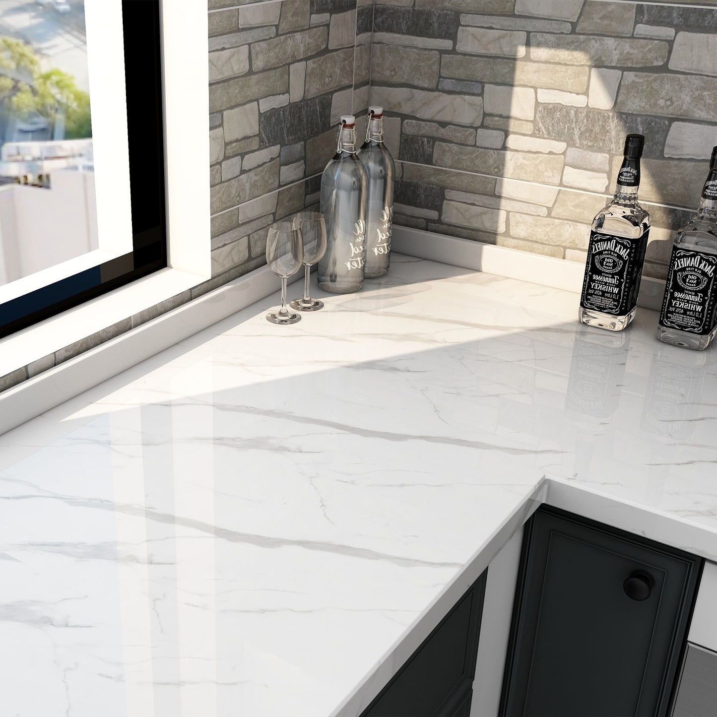LotFancy Marble Peel and Stick Wallpaper, 23.6 x 118 in, Glossy Granite Contact Wall Paper