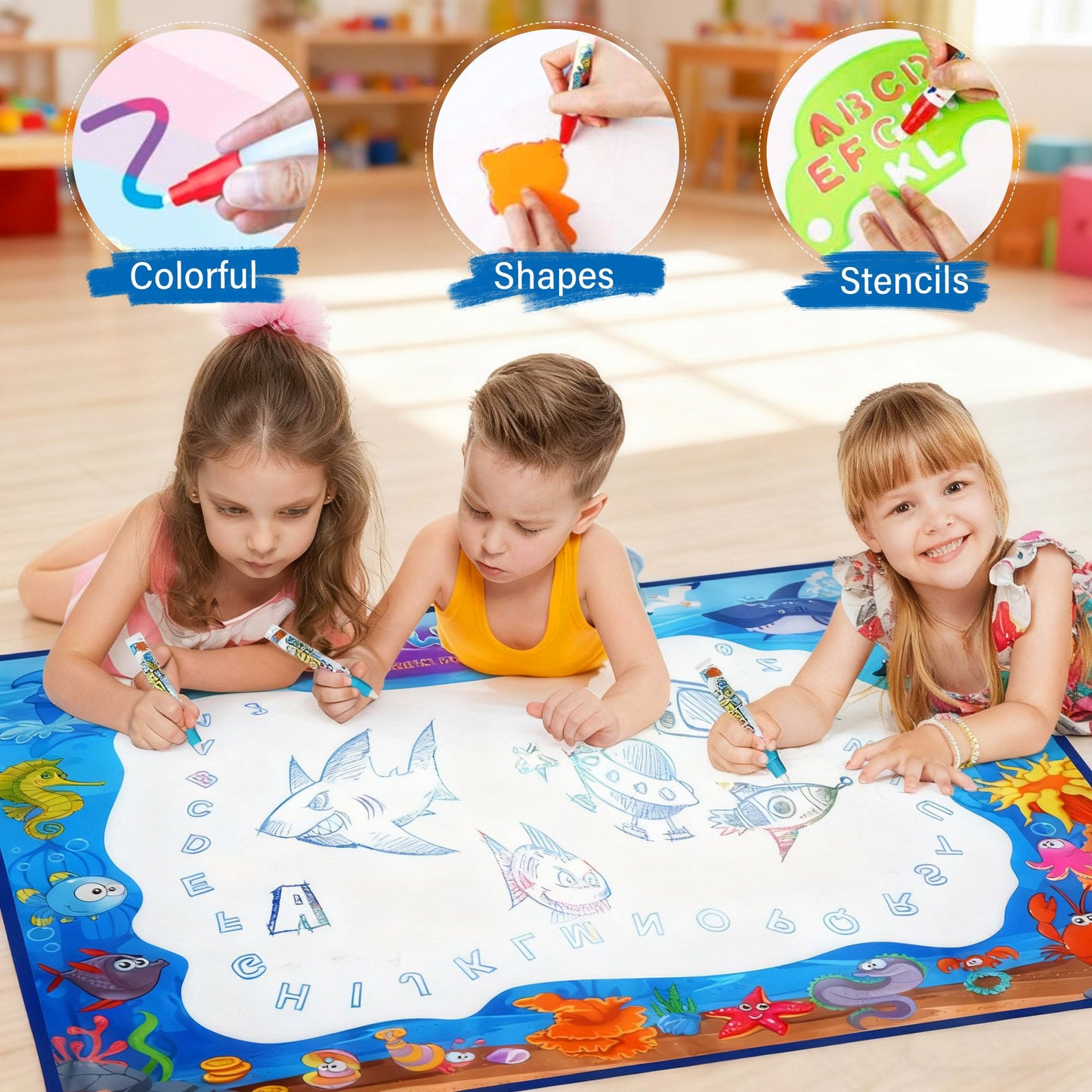 LotFancy Water Doodle Mat, 40 x 32 in, Painting Writing Color Doodle Drawing Mat Toys for Age 2-6 Year Old Boys Girls Toddler Gift