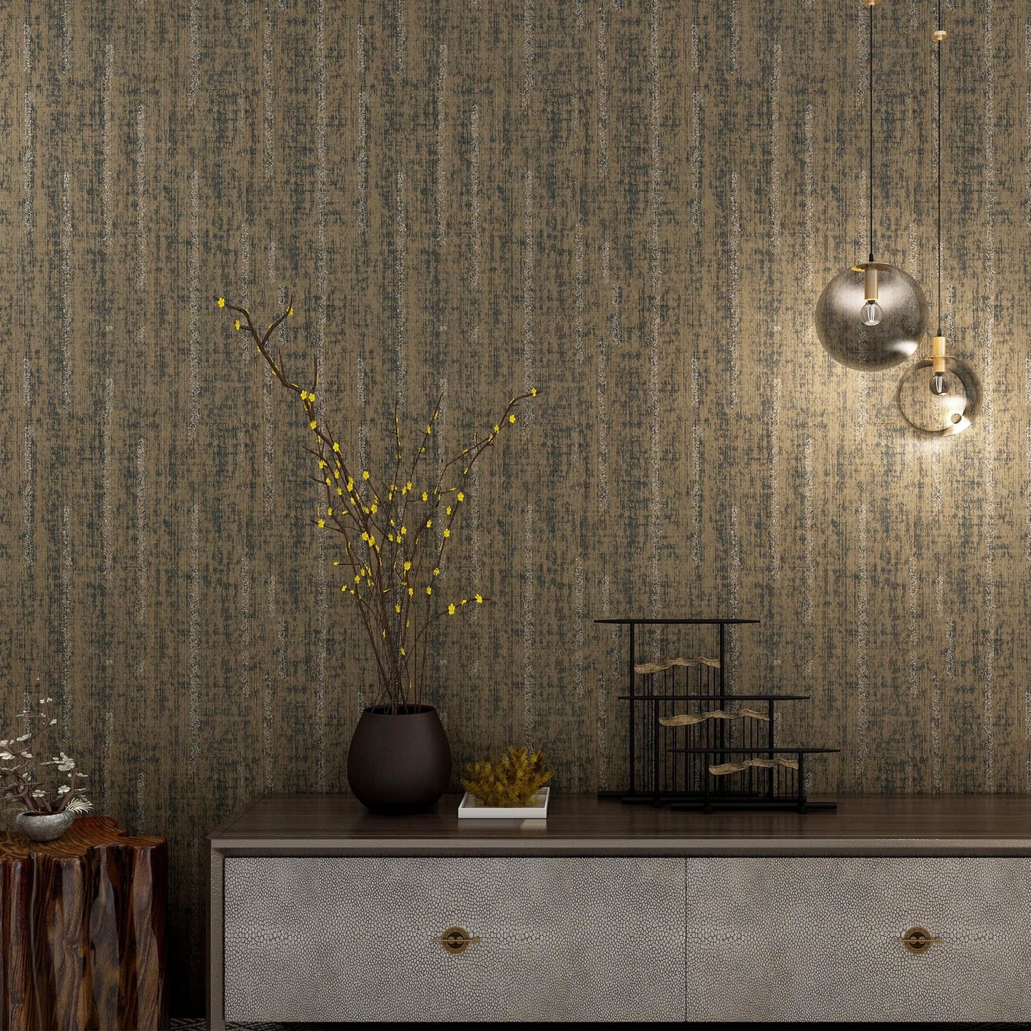 LotFancy Peel and Stick Wallpaper, 23.6 x 118 in, Retro Gold with Streak, Removable Contact Paper