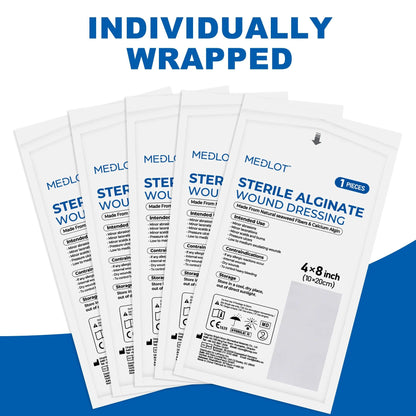LotFancy Calcium Alginate Wound Dressing, 4" x 8", 5 Pack, Non-Stick Gauze Pads, Highly Absorbent
