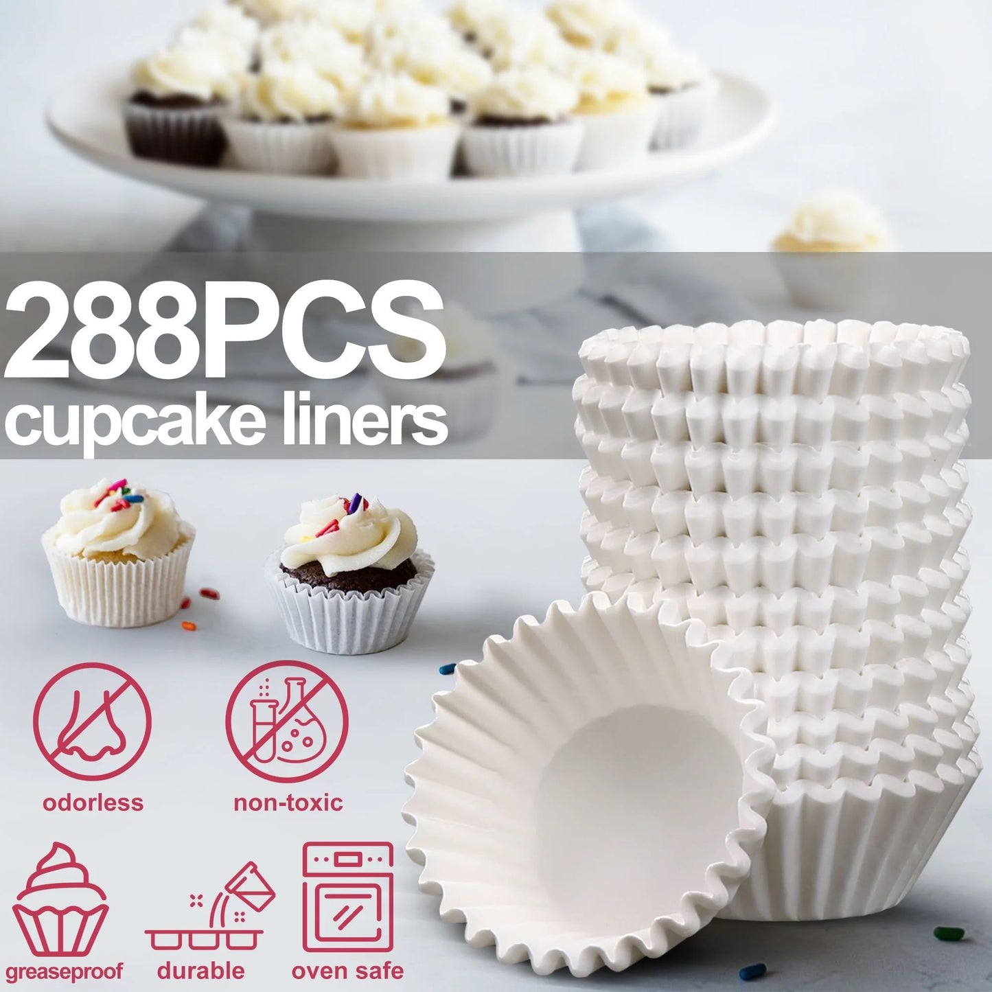 LotFancy Stackable Mini Cupcake Carrier Holders Containers with 288 Cupcake Liners, 24 ct x 12 Sets