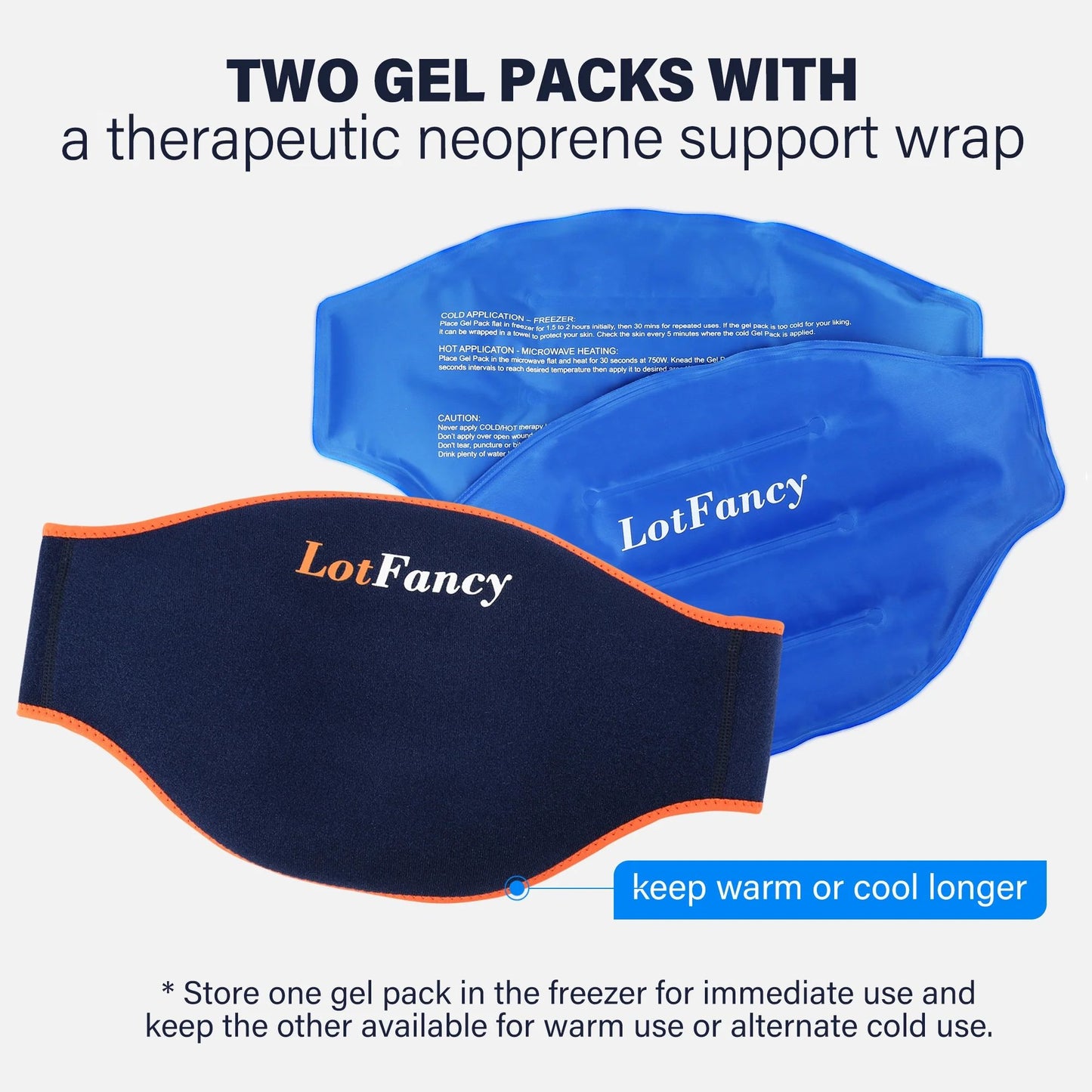 LotFancy Ice Pack for Back Injuries, 2 Gel Hot Cold Packs w/ Wrap for Low Back, Waist, Abdomen