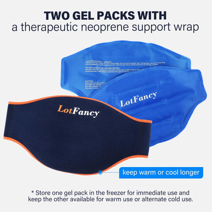 LotFancy Ice Pack for Back Injuries, 2 Gel Hot Cold Packs w/ Wrap for Low Back, Waist, Abdomen