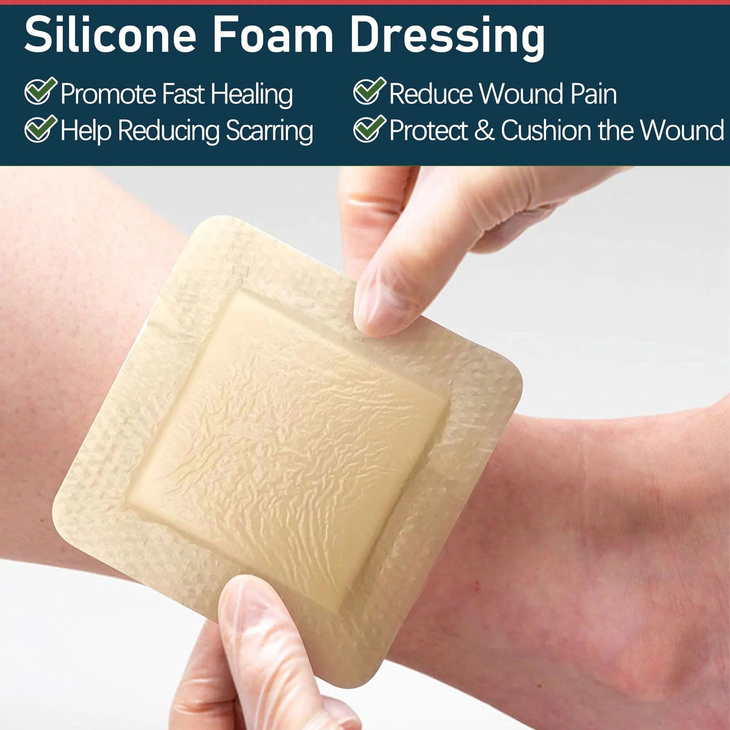 LotFancy Silicone Foam Dressing, 4x4 in, 10 Count, Adhesive Wound Dressing, Bed Sores Bandage