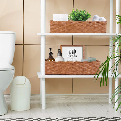 LotFancy Toilet Paper Storage Basket, 2 Pack Woven Wicker Toilet Tray Tank Topper Baskets,Brown