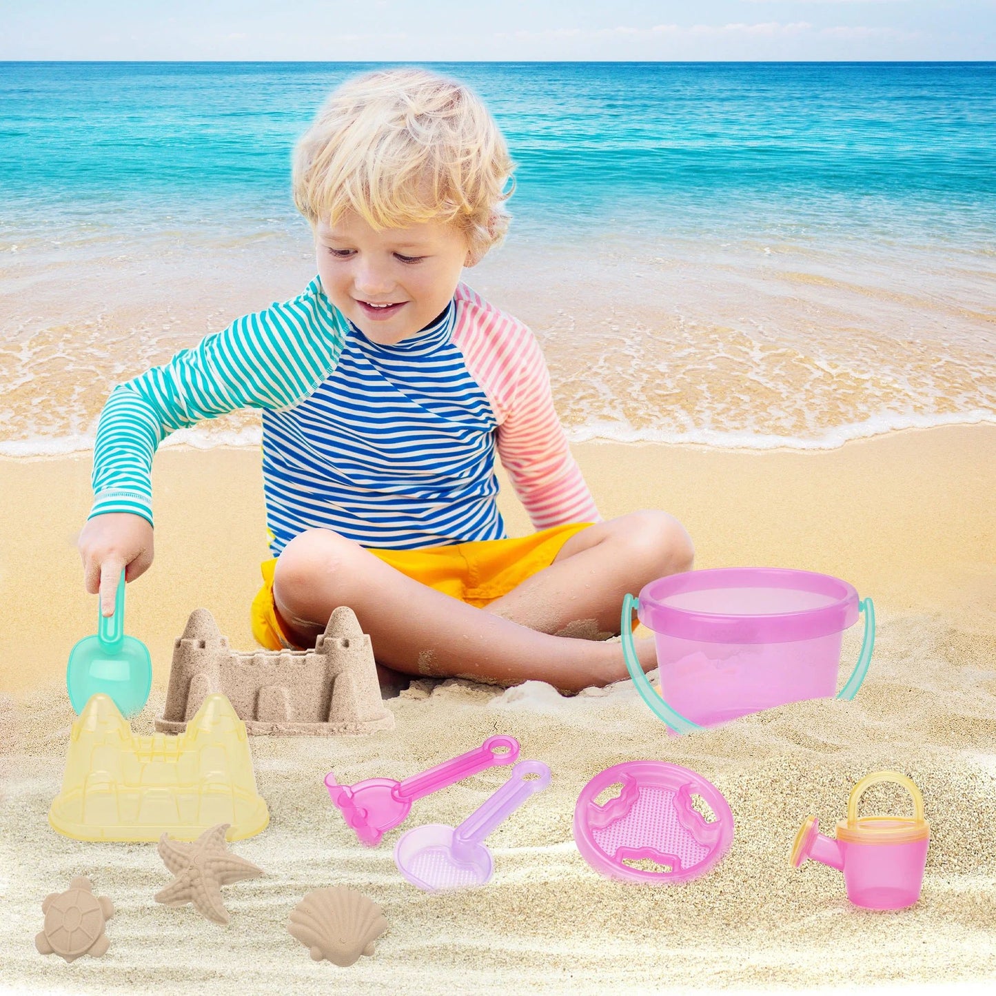 LotFancy Beach Sand Toys Set for Kids Toddlers Girls,Sand Buckets and Shovels, Baby Sandbox Toys