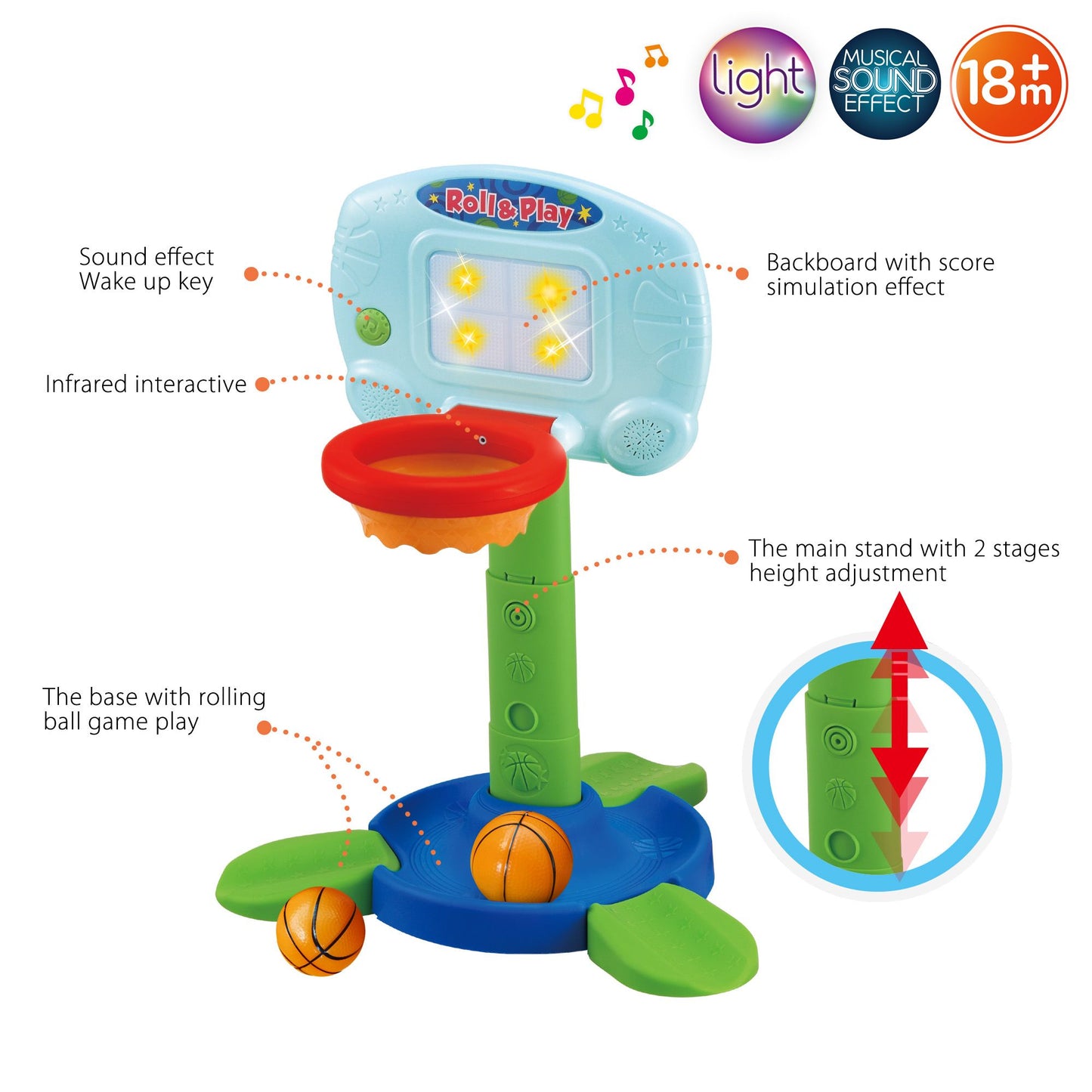 LotFancy Baby Basketball Hoop for Toddlers, Height Adjustable 2 in 1 Sports Toy Set for Kids 1-3