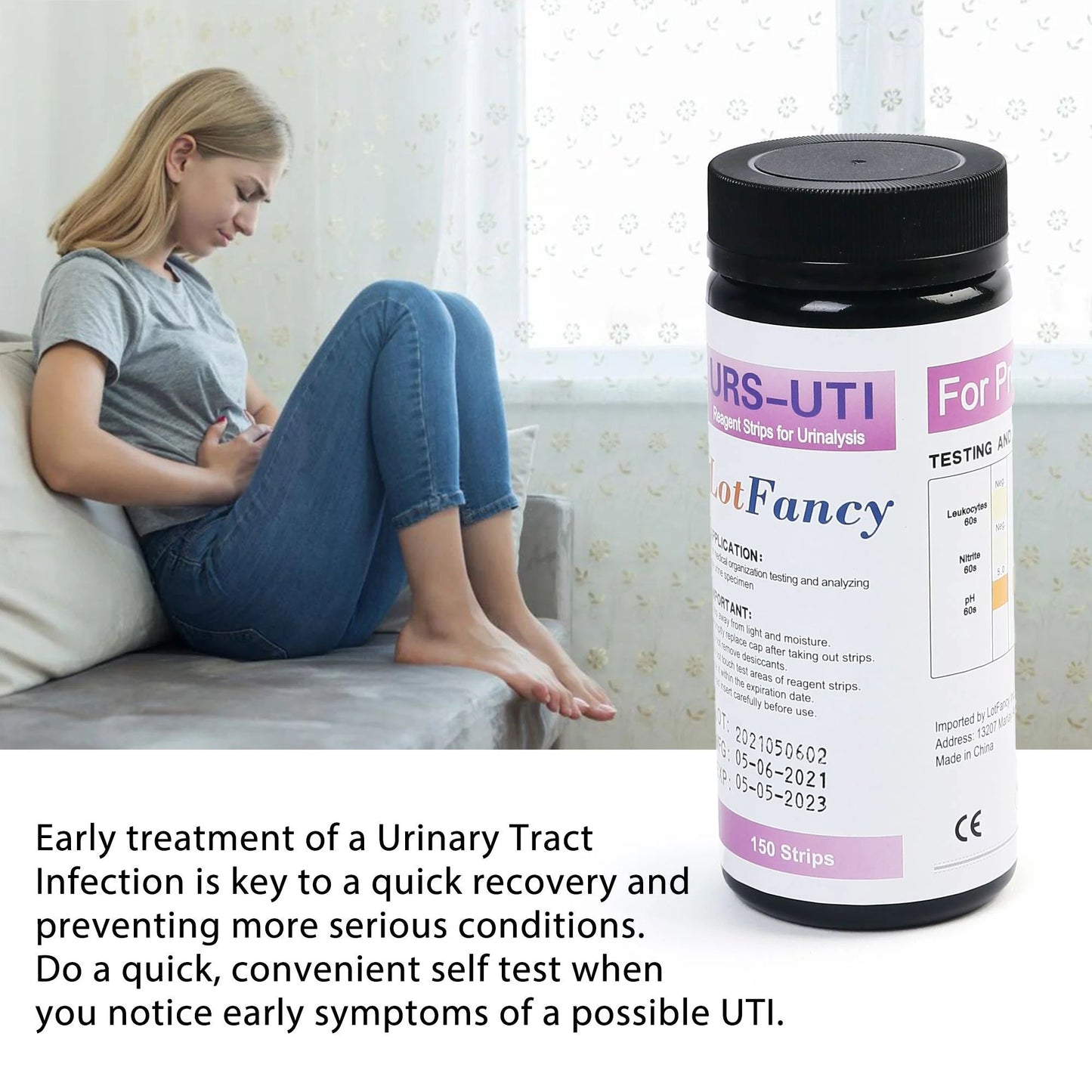 LotFancy 150Pcs UTI Test Strips , 3-in-1 Urine Test Strips for Leukocyte Nitrite and PH Testing