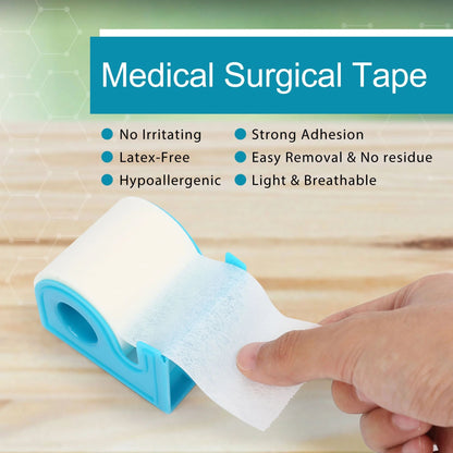 LotFancy 12 Rolls Medical Tape, 1 in x 10 Yards Adhesive Surgical Paper Tapes with 2 Dispensers