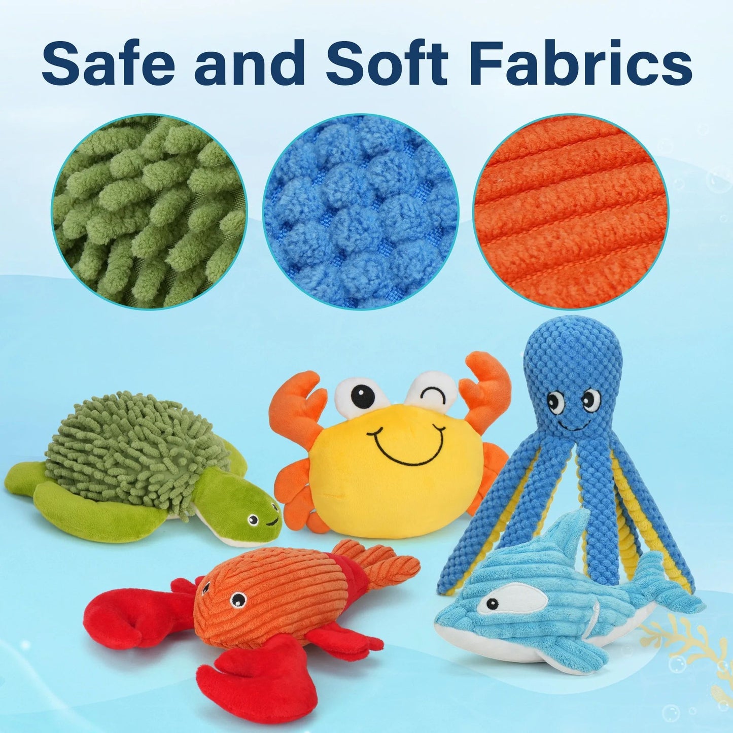 Prime Pets Dog Toys, 5pc Plush Ocean Animal Dog Squeaky Toy, Crinkle Pet Toy, Stuffed Puppy Chew Toys