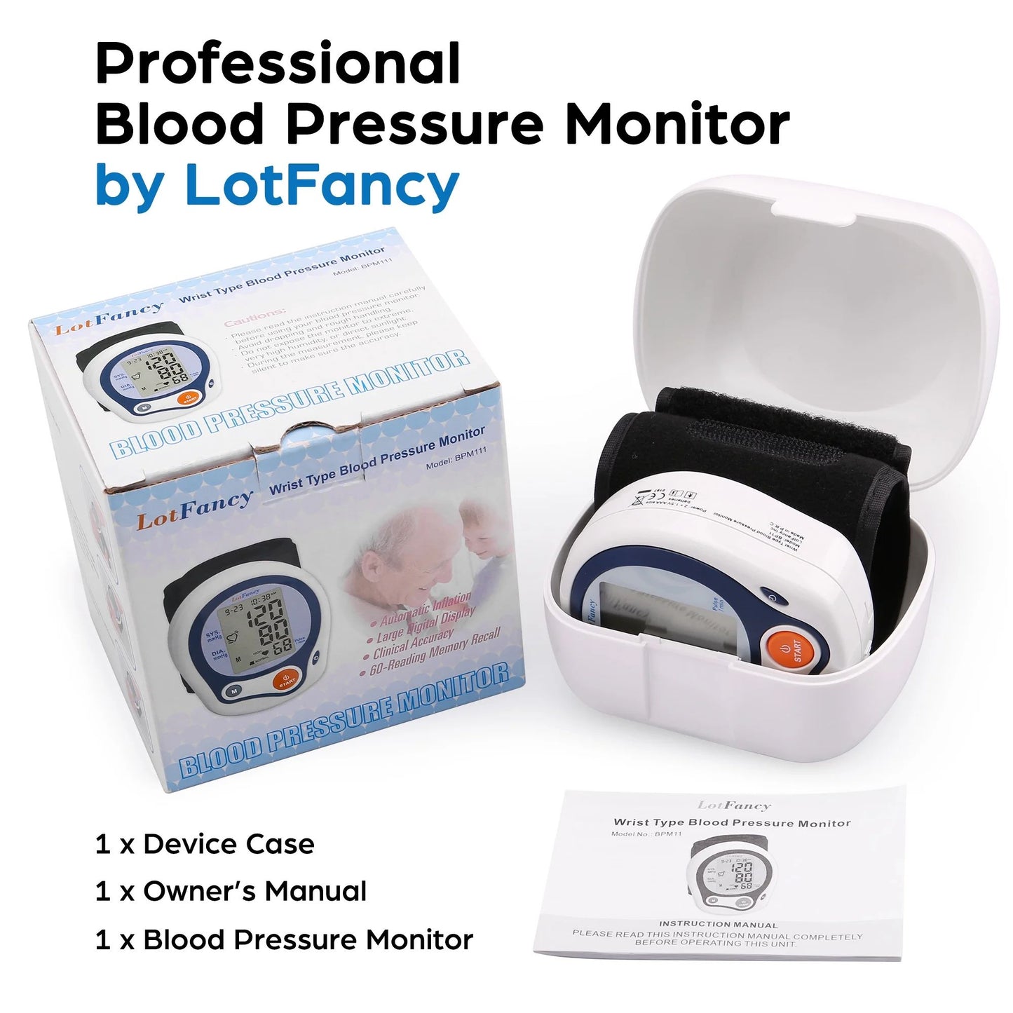 LotFancy Wrist Blood Pressure Monitor, BP Machine with Case, BP Cuff for Heartbeat Detection