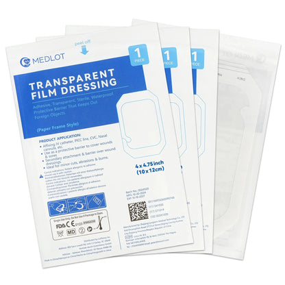 LotFancy Transparent Film Dressing, 4x4 3/4 in, 15 Count, Waterproof Adhesive Wound Bandage Tape