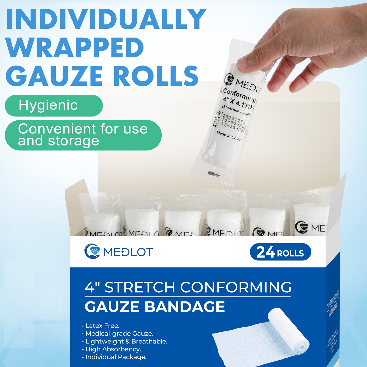 LotFancy Gauze Bandage Roll, 20 Pack Gauze Wrap with Medical Tape, 4 in x4 Yards