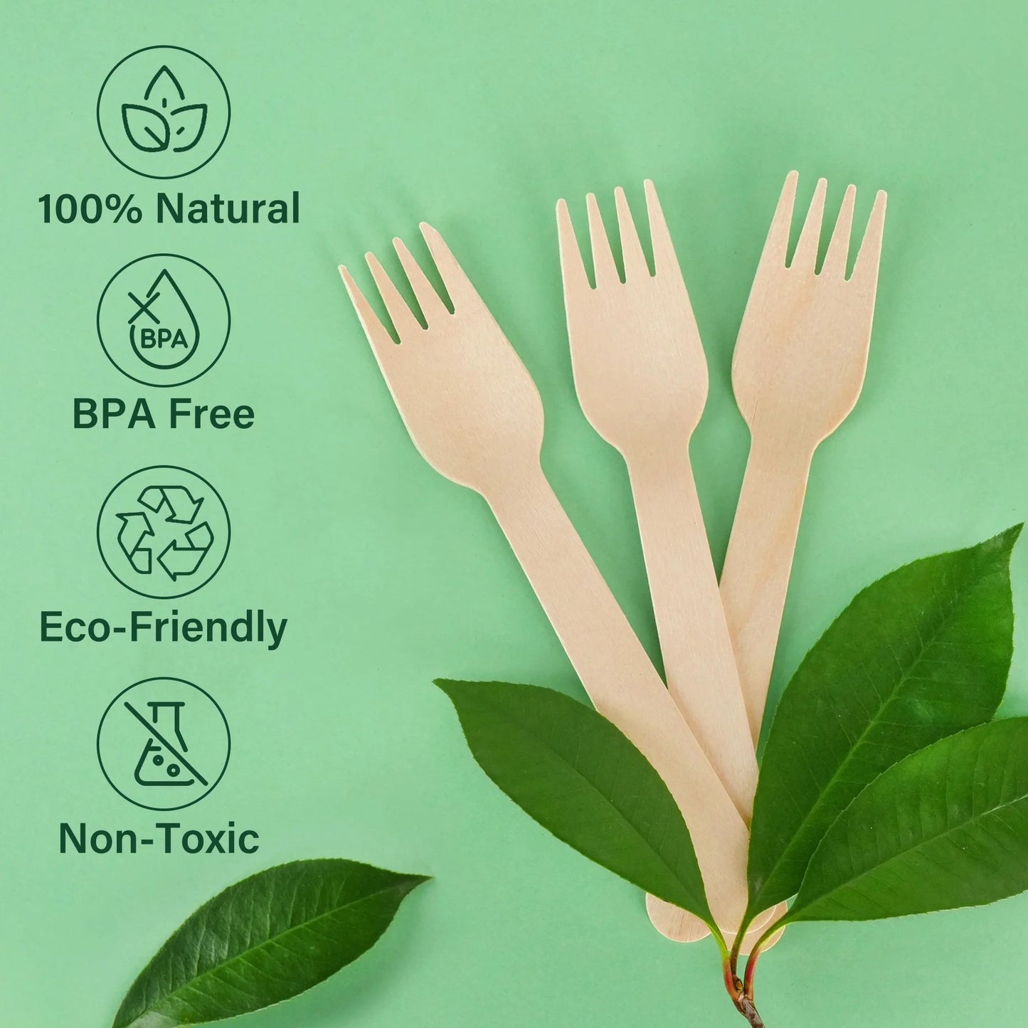 LotFancy Disposable Forks, 100 Pcs Wooden Forks, 6.2" Compostable Biodegradable Forks