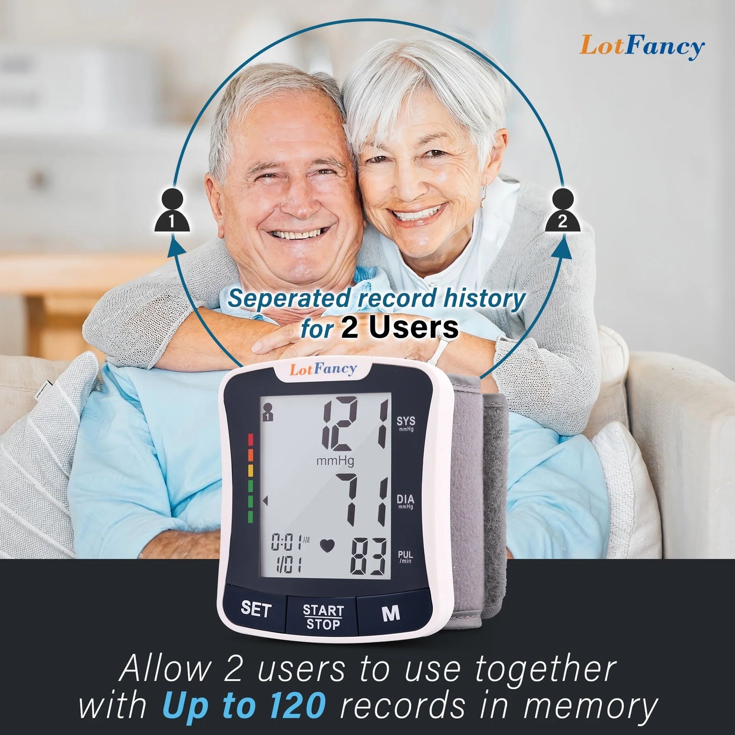 LotFancy Blood Pressure Monitor, Wrist BP Cuff Machine Voice Broadcast, Home BP Gauge