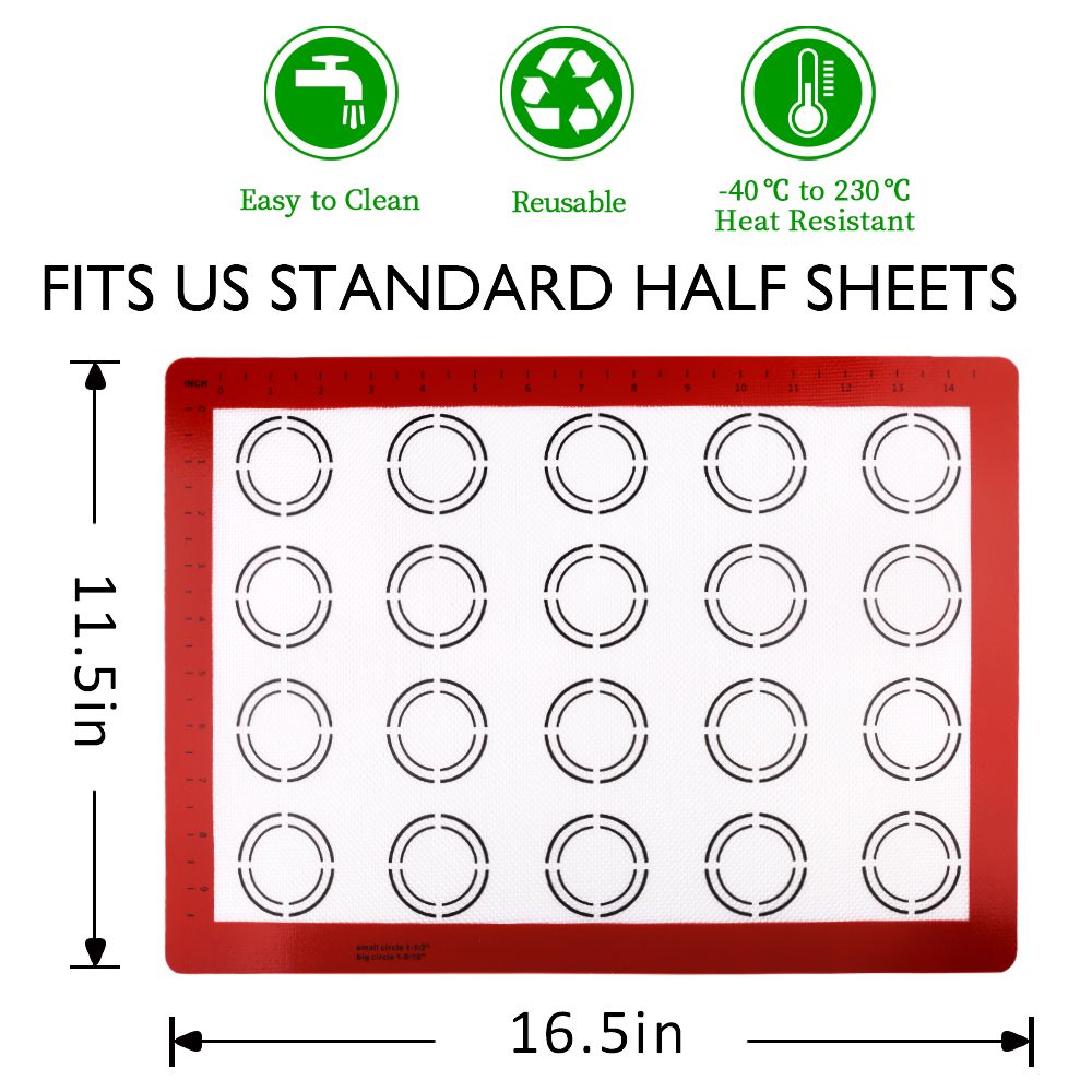 LotFancy Macaron Silicone Baking Mat, 16.5 x 11.5 in, 2Pcs Reusable Half Baking Sheet