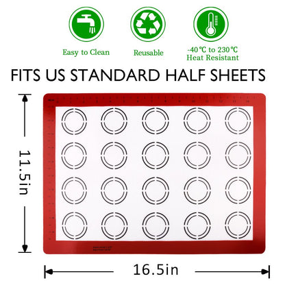 LotFancy Macaron Silicone Baking Mat, 16.5 x 11.5 in, 2Pcs Reusable Half Baking Sheet