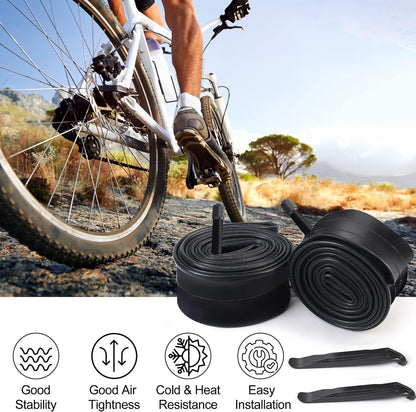 LotFancy 2 Pack 14"/16"/18"/20"/24"/26" x 1.75/1.95/2.10/2.125 Bike Tube, 32mm Schrader Valve, Butyl Rubber Tubes for Road Mountain Bike, Plus 2 Nylon Plastic Tire Levers