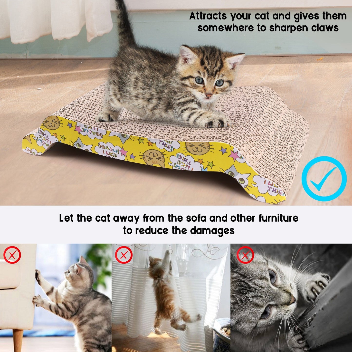 Prime Pets 2 Cat Scratcher Cardboard, Reversible Corrugated Cat Scratching Pad